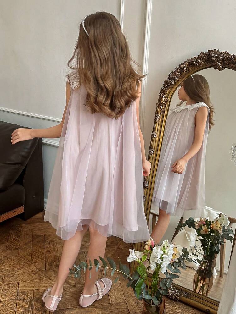 Tween Girl Elegant Mesh Patchwork Summer Dress