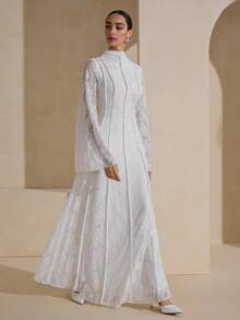 Graceveil Women's White Lace High Collar Elegant High-End Formal Dress - White - View 4