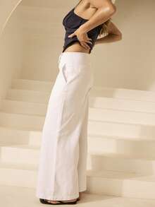 Aralina 女士休闲百搭日常宽松牛仔裤，带口袋 - 米色 - 查看 4