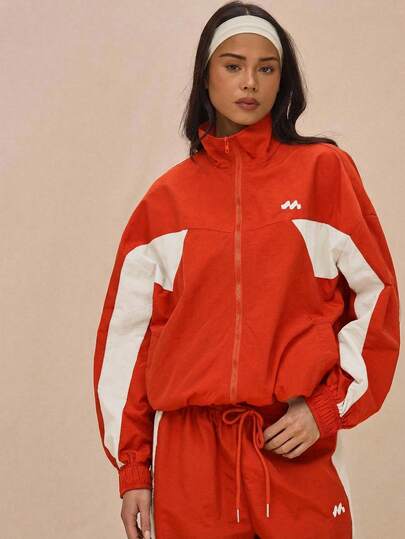 MUSERA Oversized Collared Nylon Track Jacket Contrast Panel Full Zip Through Top Only Spring The Book Shop Oversized Airport Sporty Festival Streetwear , Winter, Back To School Lounge Christmas Everyday Christmas