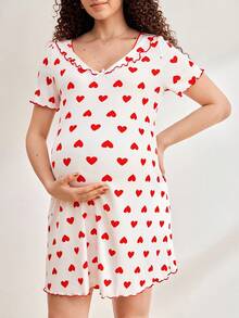 Comfortable, Casual, Homewear, Soft, Heart-Shaped Maternity Nightgown - Multicolor - View 5