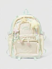 ROMWE Kawaii 1 chiếc Ba lô trang trí hình ngôi sao Colorblock, dung tích lớn, thích hợp cho du lịch, mua sắm, nghỉ mát, đồ dùng học tập cần thiết cho ngày tựu trường, đồ dùng học tập, ba lô đi học, cặp sách, ba lô đi học, ba lô đi học, cặp sách đi học, ba lô lớn, ba lô đi học, túi xách đi học, nhẹ, cổ điển thường ngày, dễ thương, thích hợp cho nữ sinh viên đại học, hoàn hảo cho ngày tựu trường, ngày đầu tiên đến trường, trường tiểu học, ngoài trời, du lịch, đi chơi, bãi biển, ngày lễ, buổi hòa nhạc - Nhiều màu - Xem 1