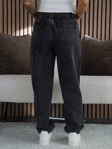 SAYEHFBABY PETITE 女式休闲修身锥形七分牛仔裤，蓝色低腰宽松牛仔裤，喇叭裤型女式牛仔裤，娇小女式牛仔裤 - 黑色 - 查看 2