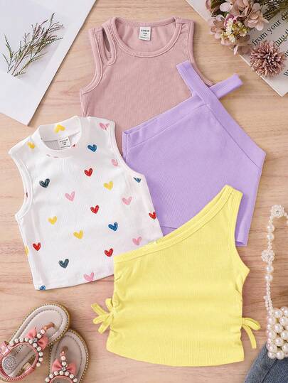 4件套 女童纯色爱心图案针织吊带衫
