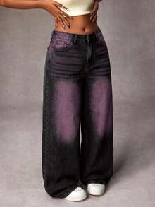 Jeanoix Quần jeans ống rộng dáng rộng, chất liệu vintage, cỡ lớn, kiểu dáng thường ngày. - màu đen - Xem 5