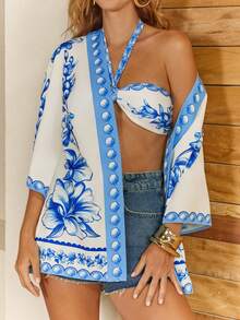 CAJUNI 女士和服 - 藍白色 - 查看 6