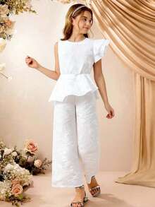 Mono asimétrico de diseño de moda para niñas preadolescentes - Blanco - Ver 1