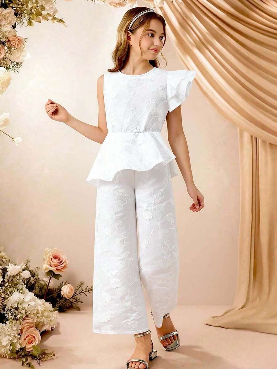 Mono asimétrico de diseño de moda para niñas preadolescentes - Blanco - Ver 1