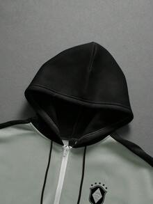 PAVTROS Men's Letter Print Drawstring Hooded Zip Pocket Long Sleeve Sweatshirt And Sweatpants Casual Tracksuit Set - Black - View 3