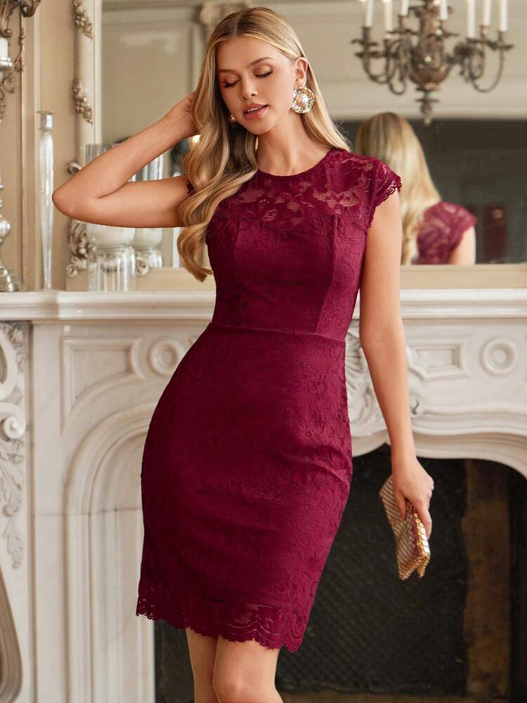 burgundy bodycon lace dress Gorgeous Burgundy Lace Dress - Lace Midi Dress