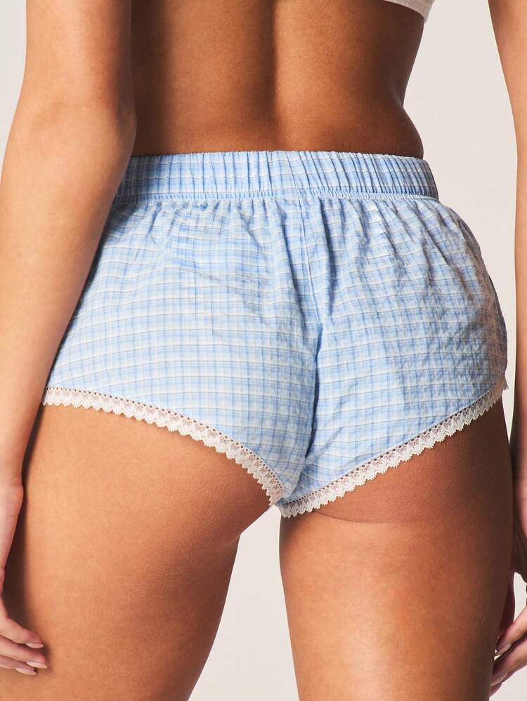 MISSGUIDED Checkered Boxer Boyshorts With Lace Trim
