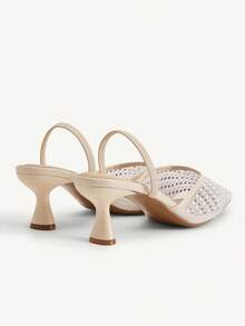 CUCCOO CHICEST Women's New Square Toe Mid-Heel Mesh & Rhinestone Elegant Party Ankle Strap Pumps - Beige - View 5