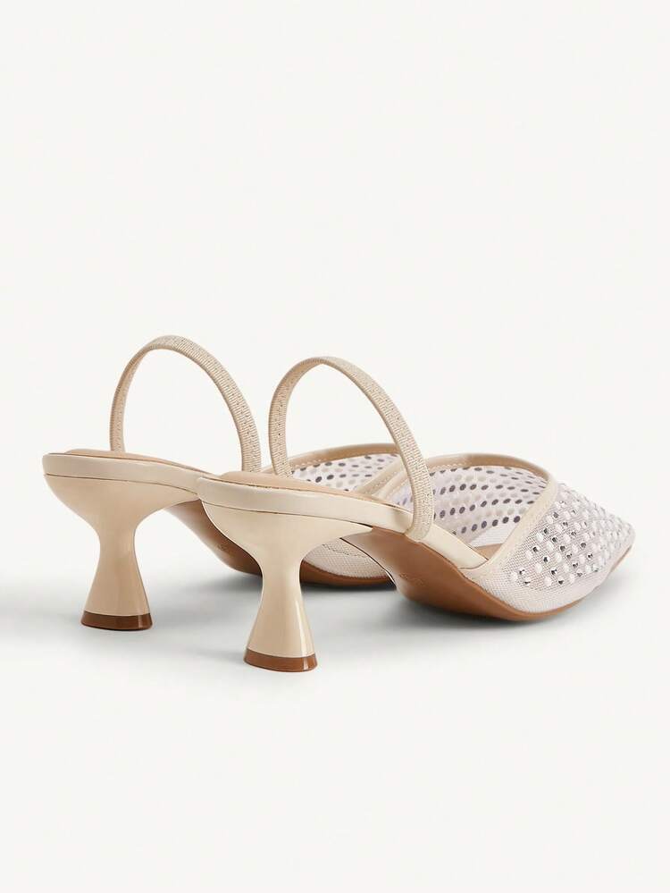 CUCCOO CHICEST Women's New Square Toe Mid-Heel Mesh & Rhinestone Elegant Party Ankle Strap Pumps Wedding Shoes Summer Shoes Bride Shoes