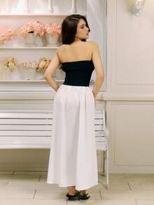 Criza Taa Women's Summer Color Block Strapless A-Line Mini Dress - Black Casual - Black and White - View 5