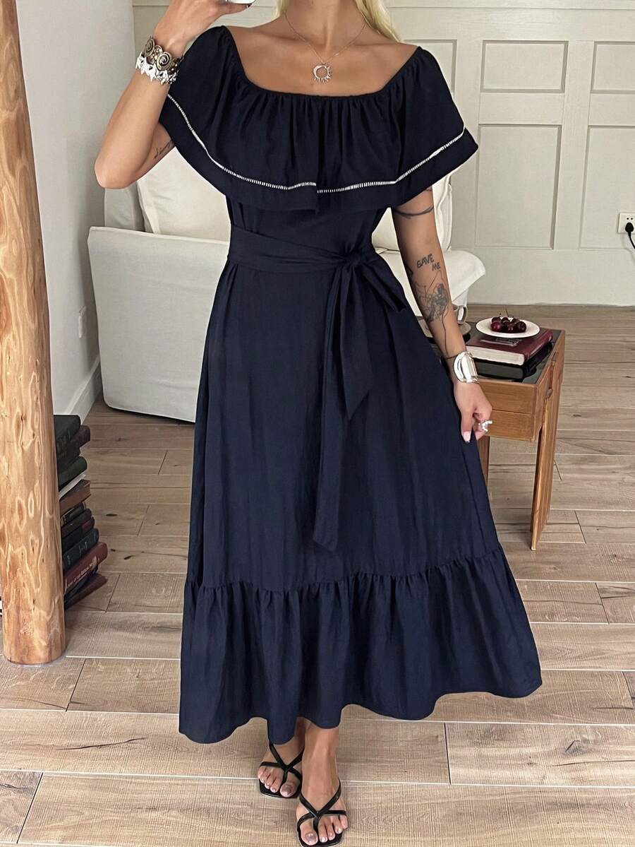 DAZY Women's Casual Ruffle Hem Dress, Summer - Blue - View 1