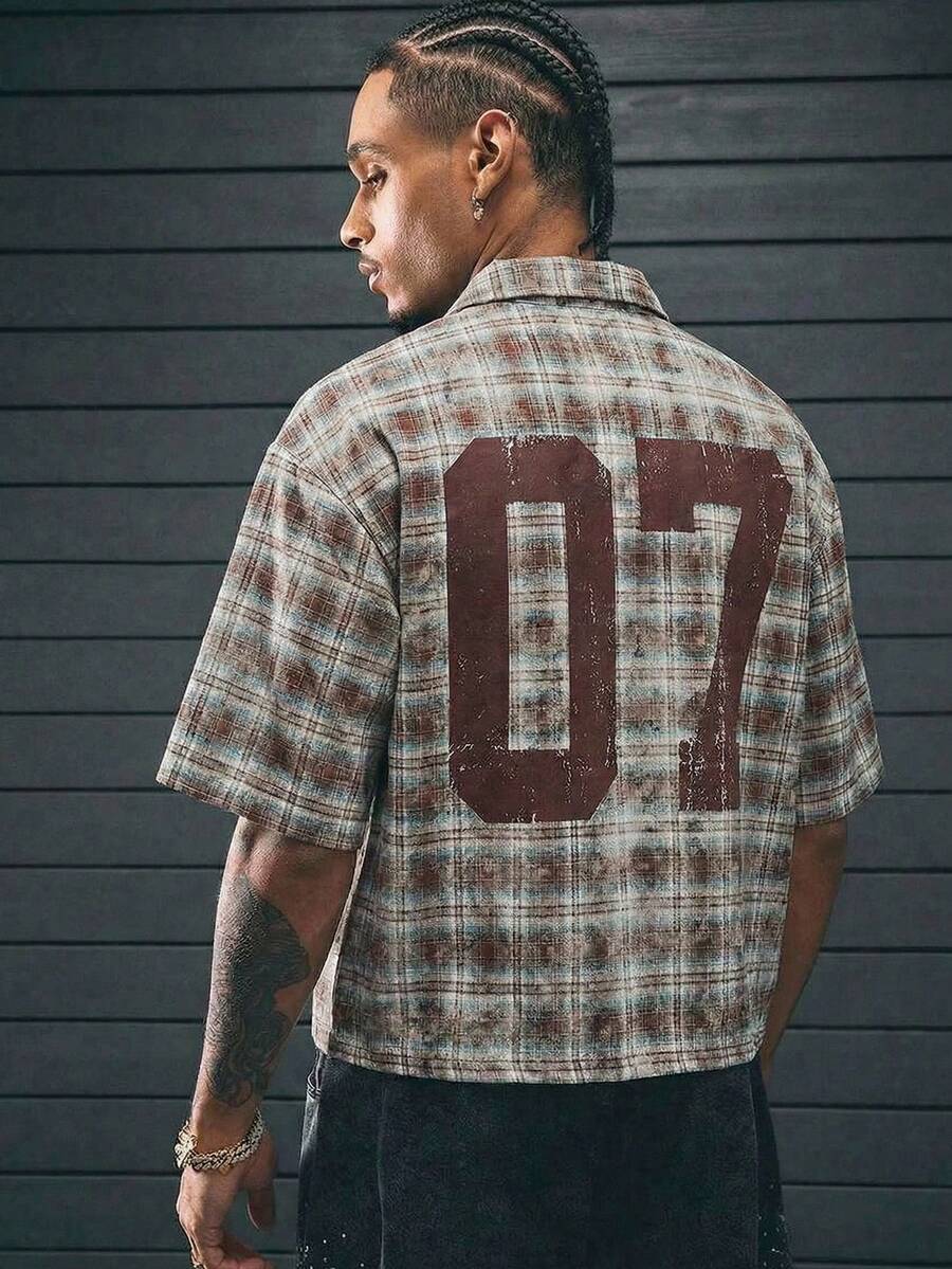 AXEPEAK Men's Fashionable Casual Plaid #07 Print Short Sleeve Shirt - Multicolor - View 1