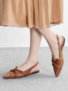 CUCCOO BIZCHIC Women's Fashion Commuter Criss-Cross Strap Pointed Toe Flats - Brown - View 4