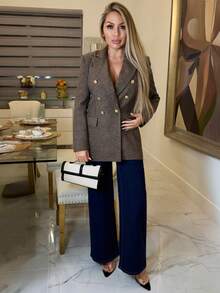 Cioccolato 商务风格翻领长袖格子双排扣西装夹克 - 彩色 - 查看 1