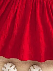 SHEIN 女宝宝可爱红色短袖夏季度假连衣裙 - 紅色 - 查看 6