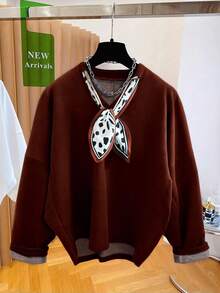 GlowEve 女士秋冬时尚都市休闲酷炫青春宽松长袖中长款街头休闲卫衣，适合毕业派对、节日活动、约会等场合。 - 棕色 - 查看 1