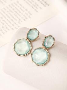 Enchnt 1 Pair Of Asymmetrical Light Green Earrings With Creative Water Patterns, Asymmetric Oval Earrings, Personalized And Fashionable Earrings And Accessories - Green - View 1