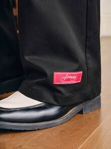 SWAVVY Men's Solid Color Button & Zipper Casual Pants, Suitable For Daily Commute - Black - View 5