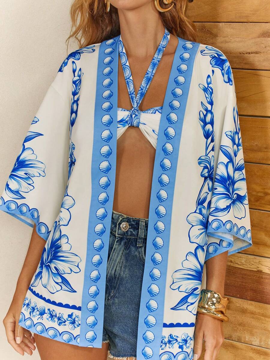 CAJUNI 女士和服 - 藍白色 - 查看 1