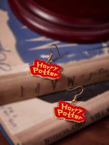 HARRY POTTER X SHEIN 1 Pair Zinc Alloy Cartoon Animal Print Pendant Beaded Hoop Earrings, Minimalist & Elegant, Suitable For Party, Concert, Festival - Gold - View 4