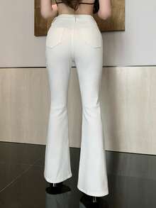 DAZY 女士休闲喇叭牛仔裤，街头风，适合夏季、春季和秋季穿着 - 白色 - 查看 4