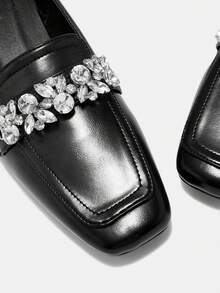 CUCCOO BIZCHIC Women's New Thick Heel Loafers, Fashionable Square Toe Rhinestone Decor Shoes Spring Shoes - Black - View 8