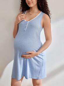 Comfortable, Casual, Wearable Outerwear, Soft Maternity Loungewear & Nightgown - Baby Blue - View 5