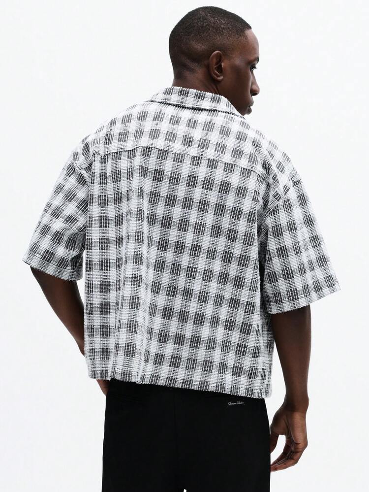체크무늬 반팔 버튼업 셔츠