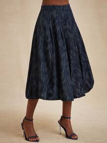 NYA SZN Eva Denim Skirt High Waisted Rise Loose A Line Zipper Dark Wash Cold Weather Valentine's Day Easter Spring Summer Elegant Luxury Event Party Everyday Casual Streetwear Midi Length Outfits For Women - Blue - View 5