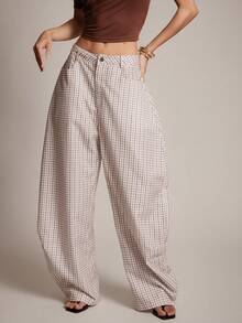 Hauture 新款时尚复古格子宽松休闲女裤 - 彩色 - 查看 5