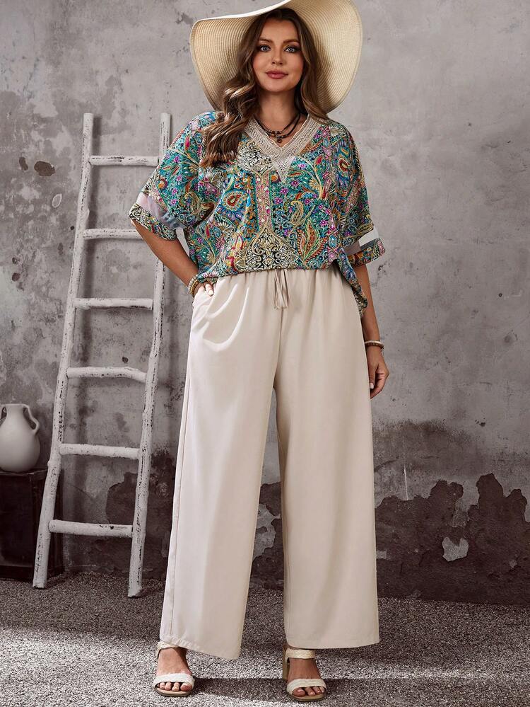 Plus Size Co-Ords For Summer/ Vacation Summer Outfits Beach Outfit For Women Summer Holiday Outfits Casual Outfit For Women Wide Leg Summer Pants Blouse And Pants Set