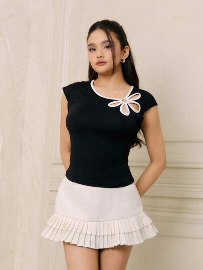 Criza Taa Women Summer Sweet Pleated Ruffle Trim Camisole Top,Summer Top,Flowy Top,Lace Top