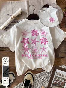 Attitoon 女士休闲修身圆领印花短袖T恤，适合夏季穿着 - 白色 - 查看 9