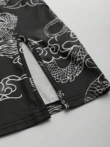 SHEIN PETITE Chinese Dragon Hollow Design Split Hem Bodycon Dress - Black - View 5