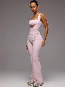 Musera Sport Contrast Cut Out Wide Leg Active Jumpsuit Sport Workout Gym Pilates Fitness Daily Girly Casual Hot Sweat Summer - Pink - View 3