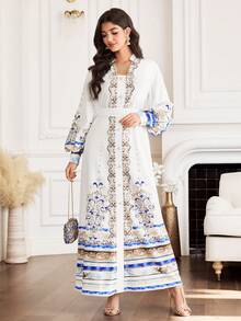 Yasmyna Đầm dài tay in họa tiết thanh lịch kiểu Ả Rập dành cho nữ. - trắng - Xem 3