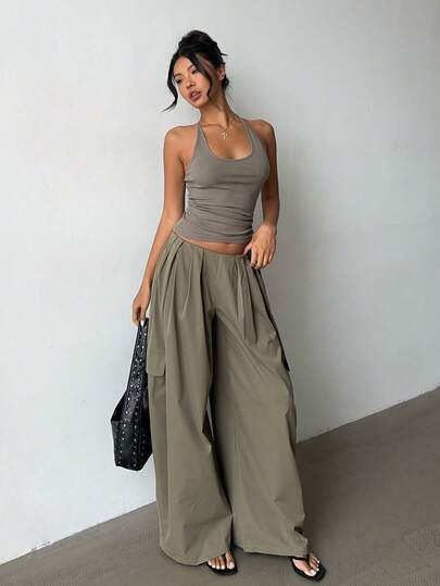 Aloruh Quần cargo nữ màu xanh ô liu thanh lịch, thời trang hiện đại, phá cách, phù hợp cho việc đi làm hàng ngày, phong cách đường phố năng động, thích hợp cho mùa xuân/hè.