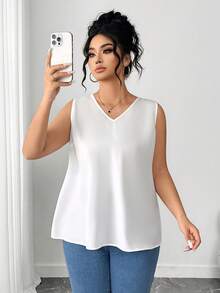 Elenzga 大码女式褶皱拼接雪纺上衣，适合情人节、婚礼季和日常休闲穿着。 - 白色 - 查看 4