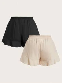 Elaquor 夏季大码休闲纯色短裤 - 黑色 - 查看 3