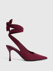CUCCOO SZL Women's Suede Burgundy Sexy Pointed Toe Bow Tie Fashion Date High Heel Pumps - Burgundy - View 2