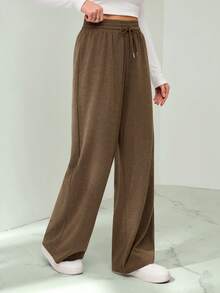 SHEIN Tall 女士咖啡棕色抽绳腰休闲运动裤 - 咖啡棕 - 查看 6