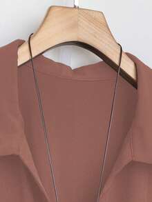 SHEIN Tall CURVE 大码女式法式休闲V领短袖夏季连衣裙 - 紅木色 - 查看 3