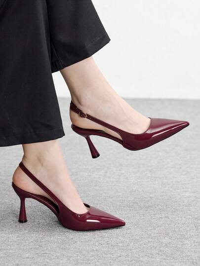 CUCCOO BIZCHIC Women Shoes Pointed Thin High Heel Burgundy Fashion Basics Daily Versatile Commuter To Work Shopping Women's High Heel Shoes Back Lift Slingback Shoes Women's Shoes