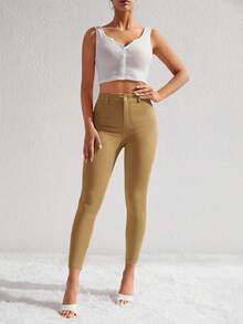 EMERY ROSE Women's Simple Casual Solid Color Skinny Jeans - Mocha Brown - View 3