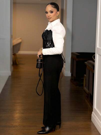 Melissa Matos 高腰黑色舒适直筒裤