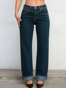 Pantalones de mezclilla Boot Cut de cintura alta con strech,  tono óxido, estilo versátil de moda para toda ocasión - Óxido - Ver 9